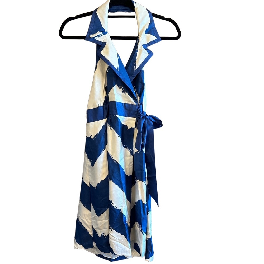 Tibi Peacock Blue Sleeveless Tie Waist Chevron Wrap Dress Size 4